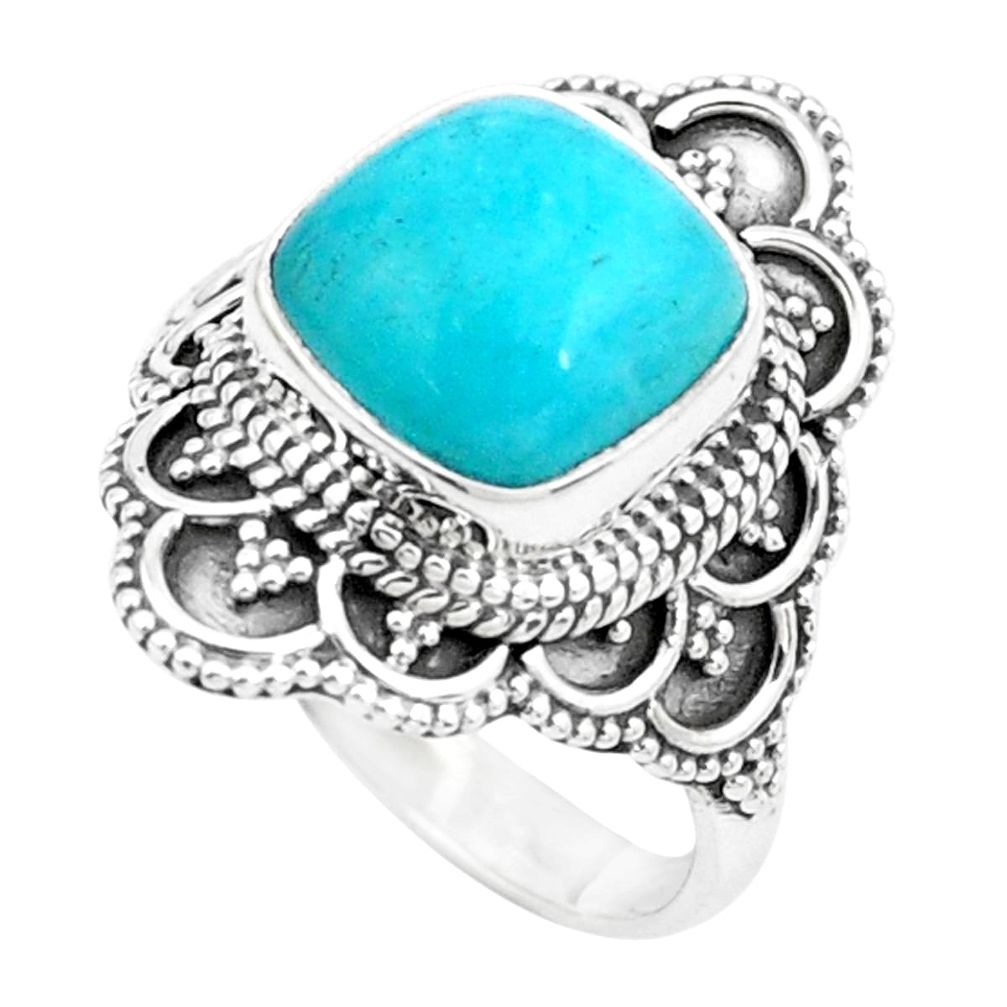 5.75cts natural green peruvian amazonite silver solitaire ring size 7.5 p26300