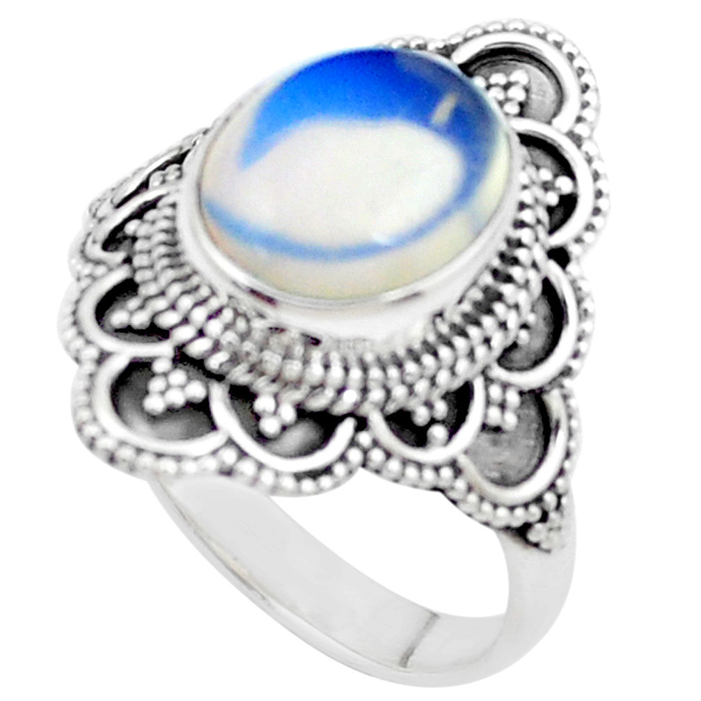 5.41cts natural white opalite 925 silver solitaire ring jewelry size 9.5 p26323