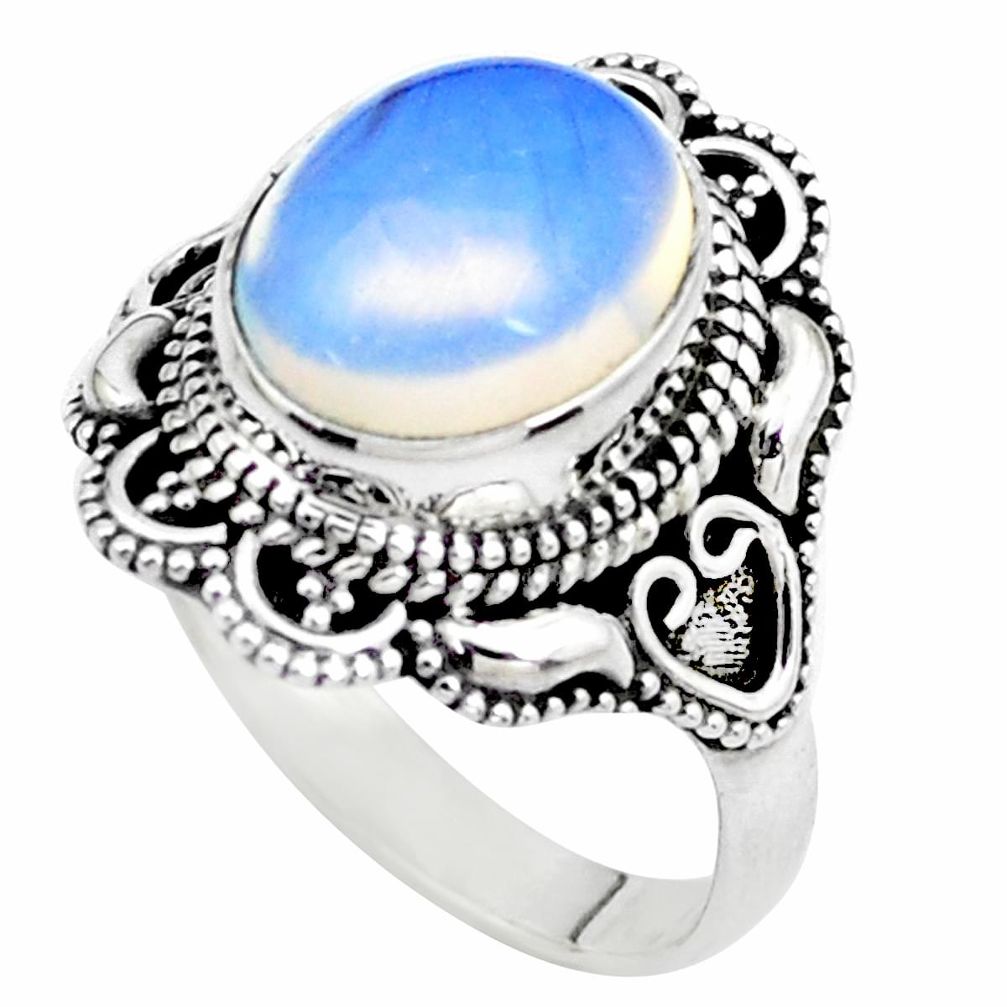 5.69cts natural white opalite 925 silver solitaire ring jewelry size 9.5 p26328