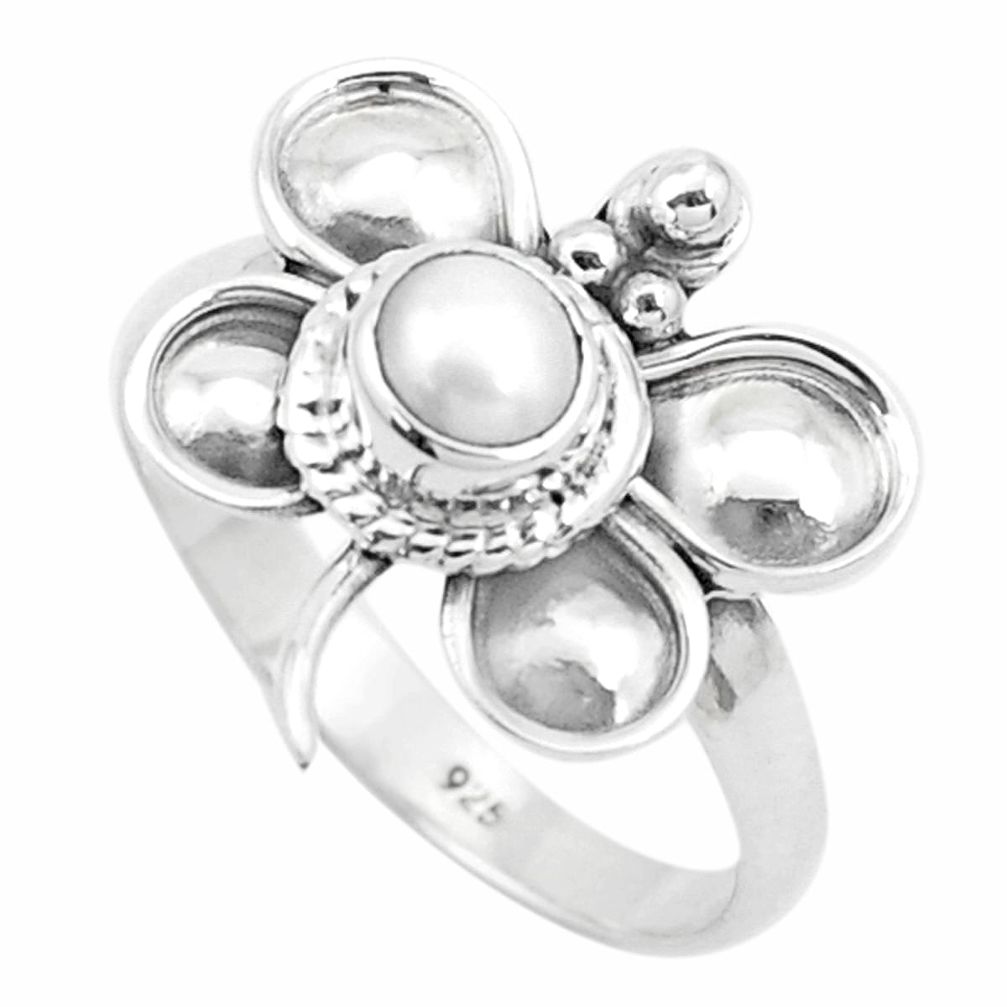 0.97cts natural white pearl 925 silver butterfly solitaire ring size 7 p26767