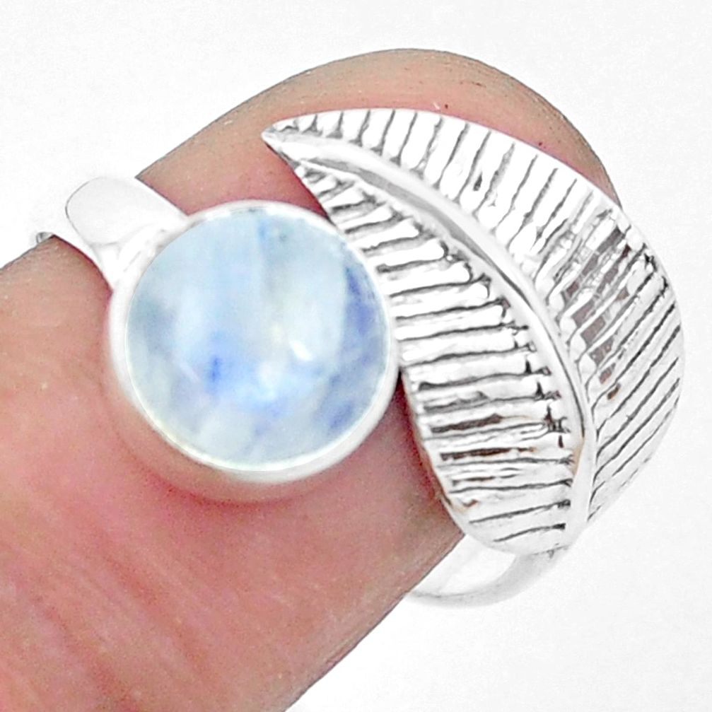 3.31cts natural rainbow moonstone 925 silver solitaire leaf ring size 8 p26771