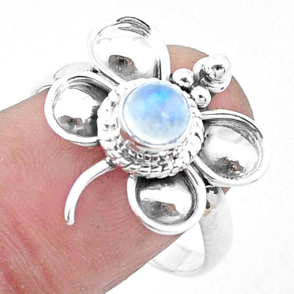 Natural rainbow moonstone 925 silver butterfly solitaire ring size 9 p26775