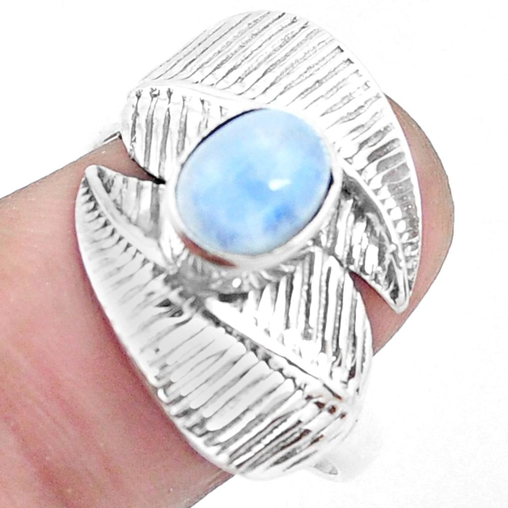 2.21cts natural rainbow moonstone 925 silver solitaire leaf ring size 9 p26776