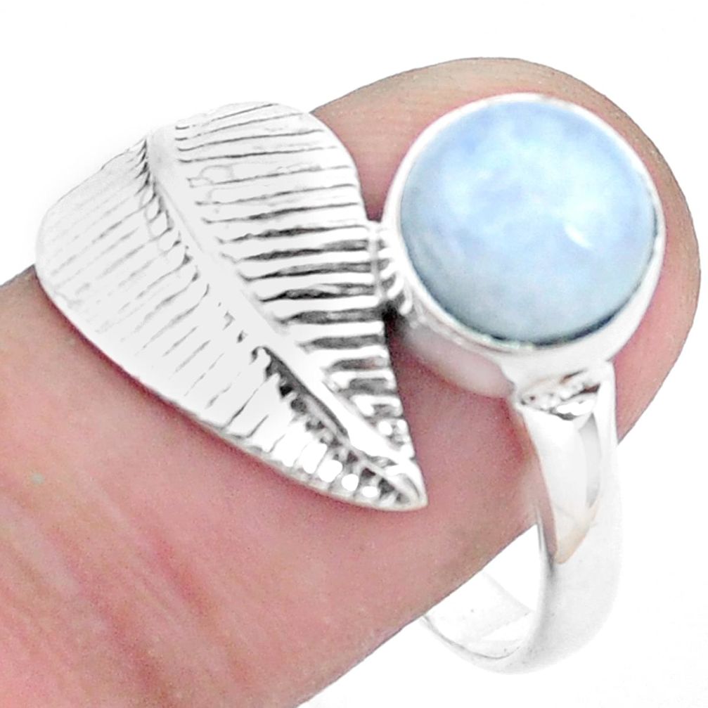 3.05cts natural rainbow moonstone 925 silver solitaire leaf ring size 7.5 p26780