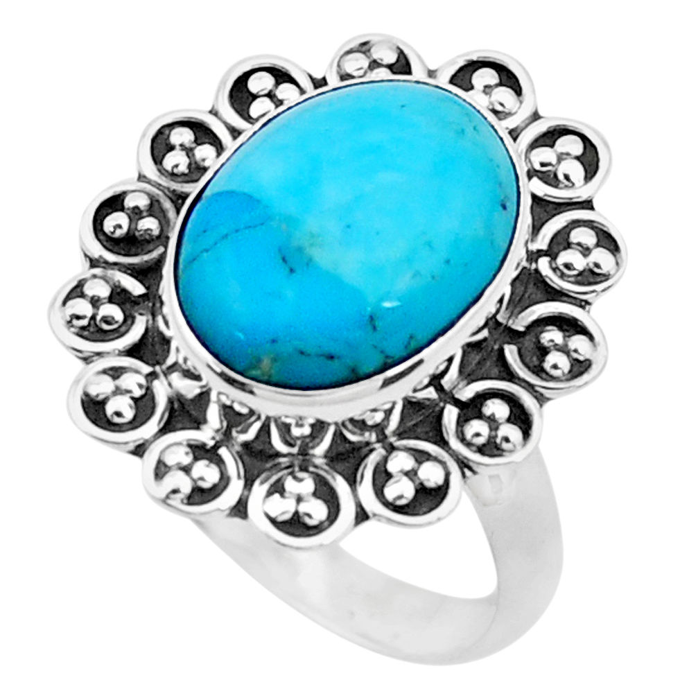 6.10cts blue arizona mohave turquoise 925 silver solitaire ring size 7.5 p26838