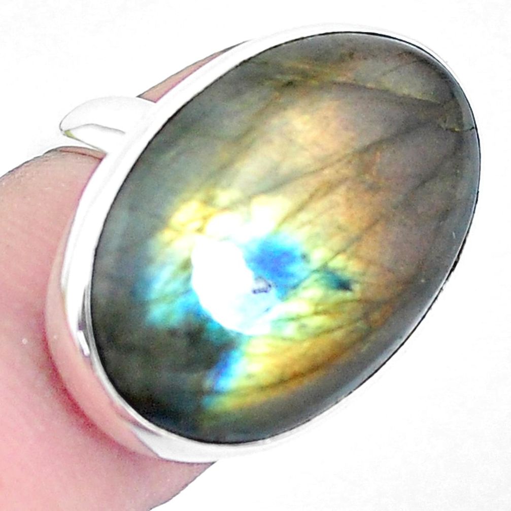 17.42cts natural blue labradorite 925 silver solitaire ring size 6 p26853