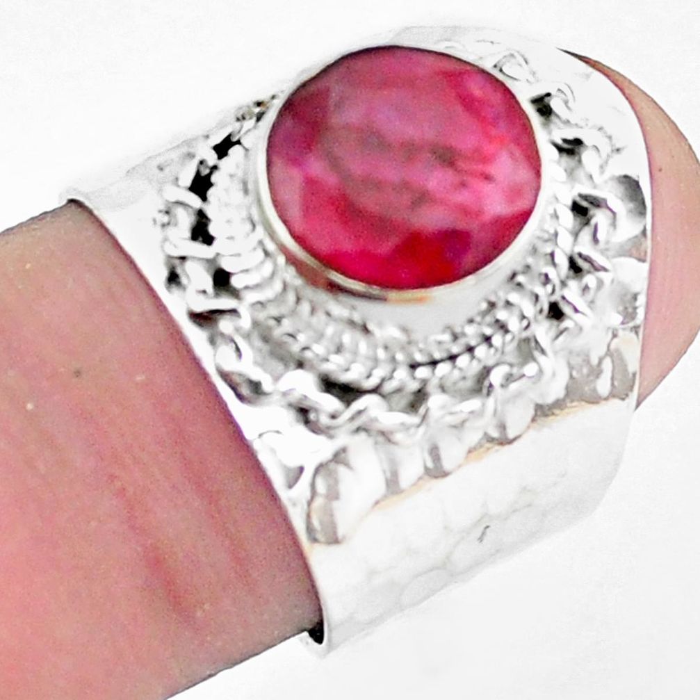 4.12cts natural red ruby 925 sterling silver solitaire ring size 6.5 p26881