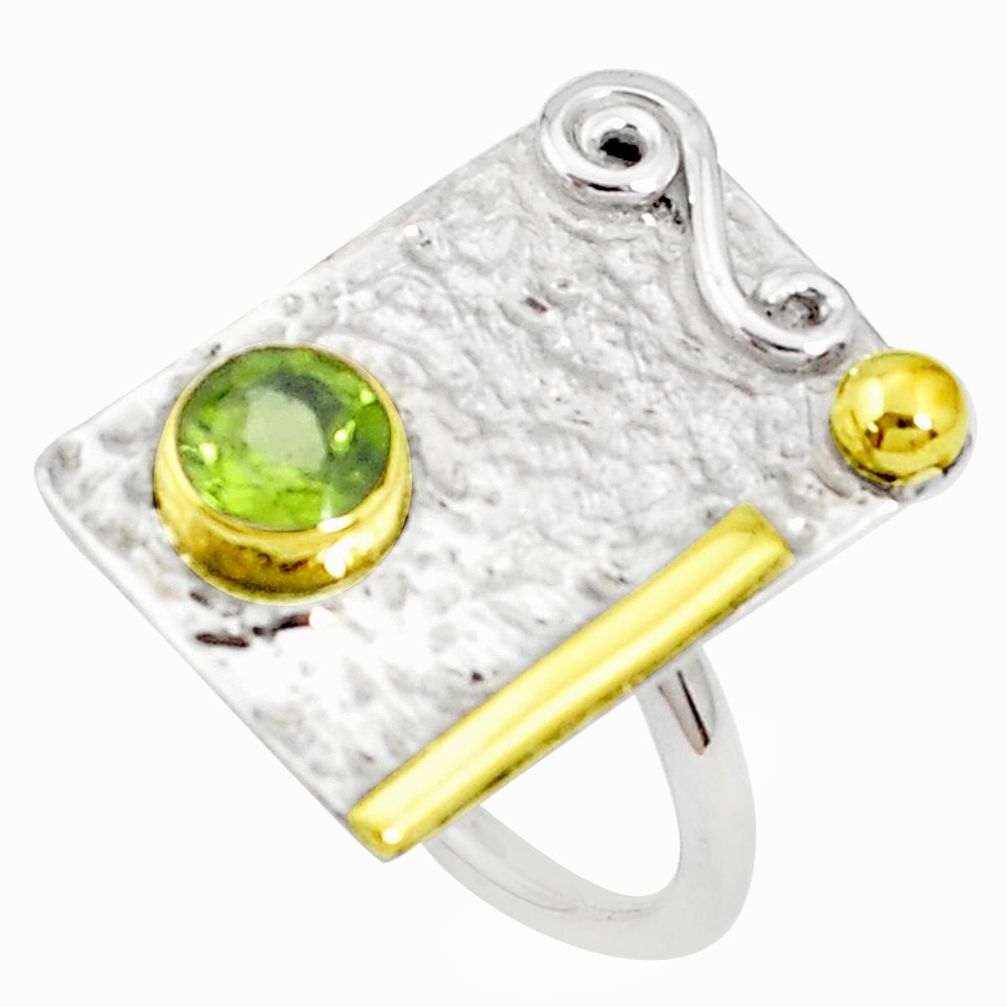 1.10cts victorian natural green peridot 925 silver two tone ring size 8 p27065