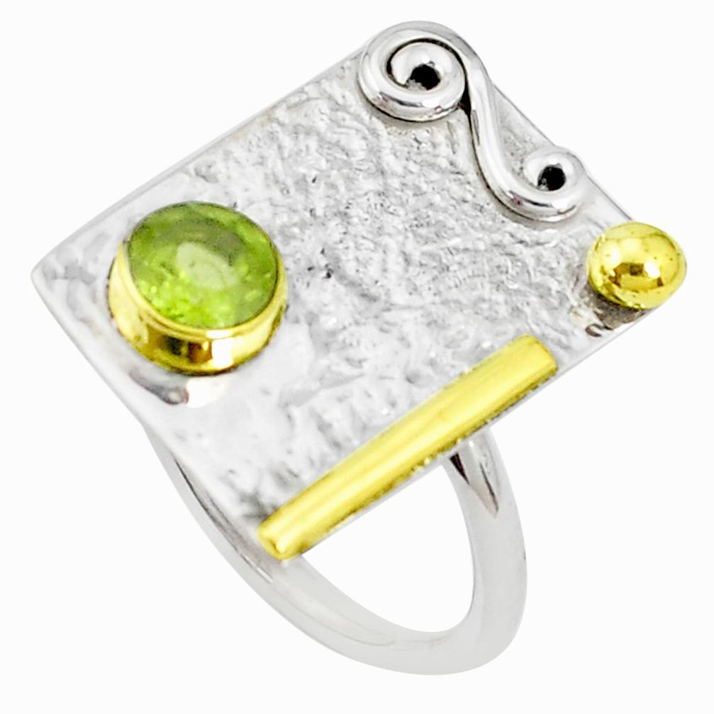 925 silver 1.42cts victorian natural green peridot two tone ring size 9 p27066