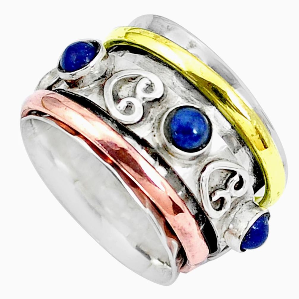 Victorian natural blue lapis lazuli silver two tone spinner ring size 7.5 p27087