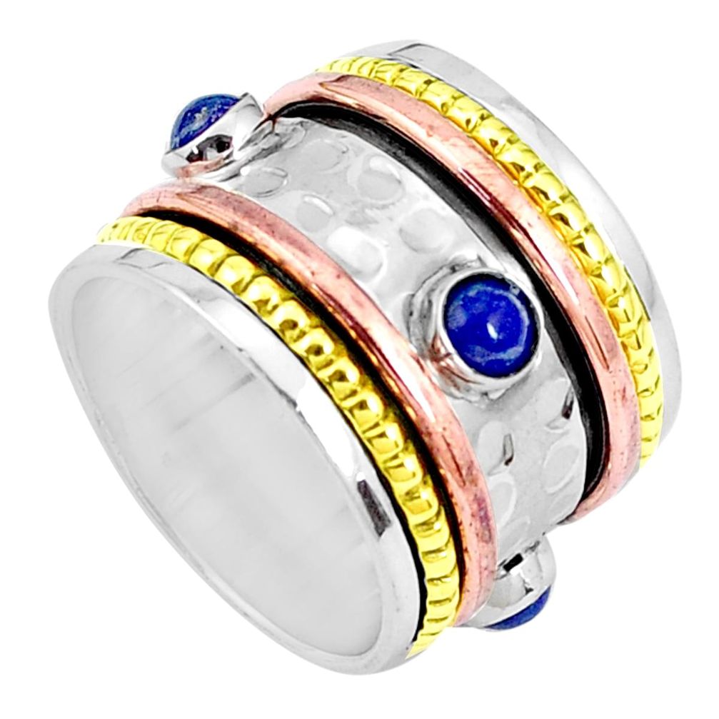 Victorian natural blue lapis lazuli silver two tone spinner ring size 8 p27106