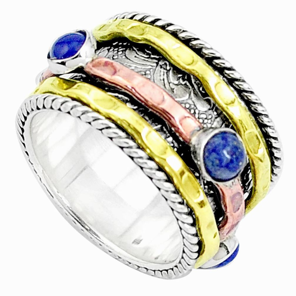 Victorian natural blue lapis lazuli silver two tone spinner ring size 6.5 p27122