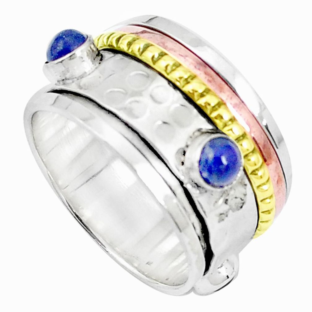 Victorian natural blue lapis lazuli silver two tone spinner ring size 9 p27127