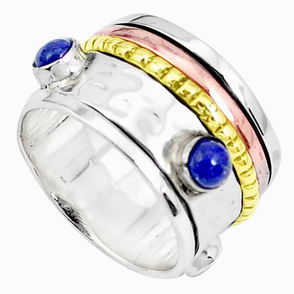 Victorian natural blue lapis lazuli silver two tone spinner ring size 8 p27128