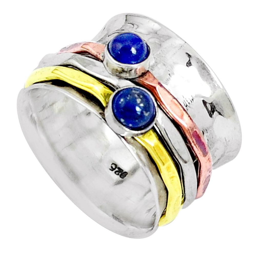 Victorian natural lapis lazuli 925 silver two tone spinner ring size 7 p27149