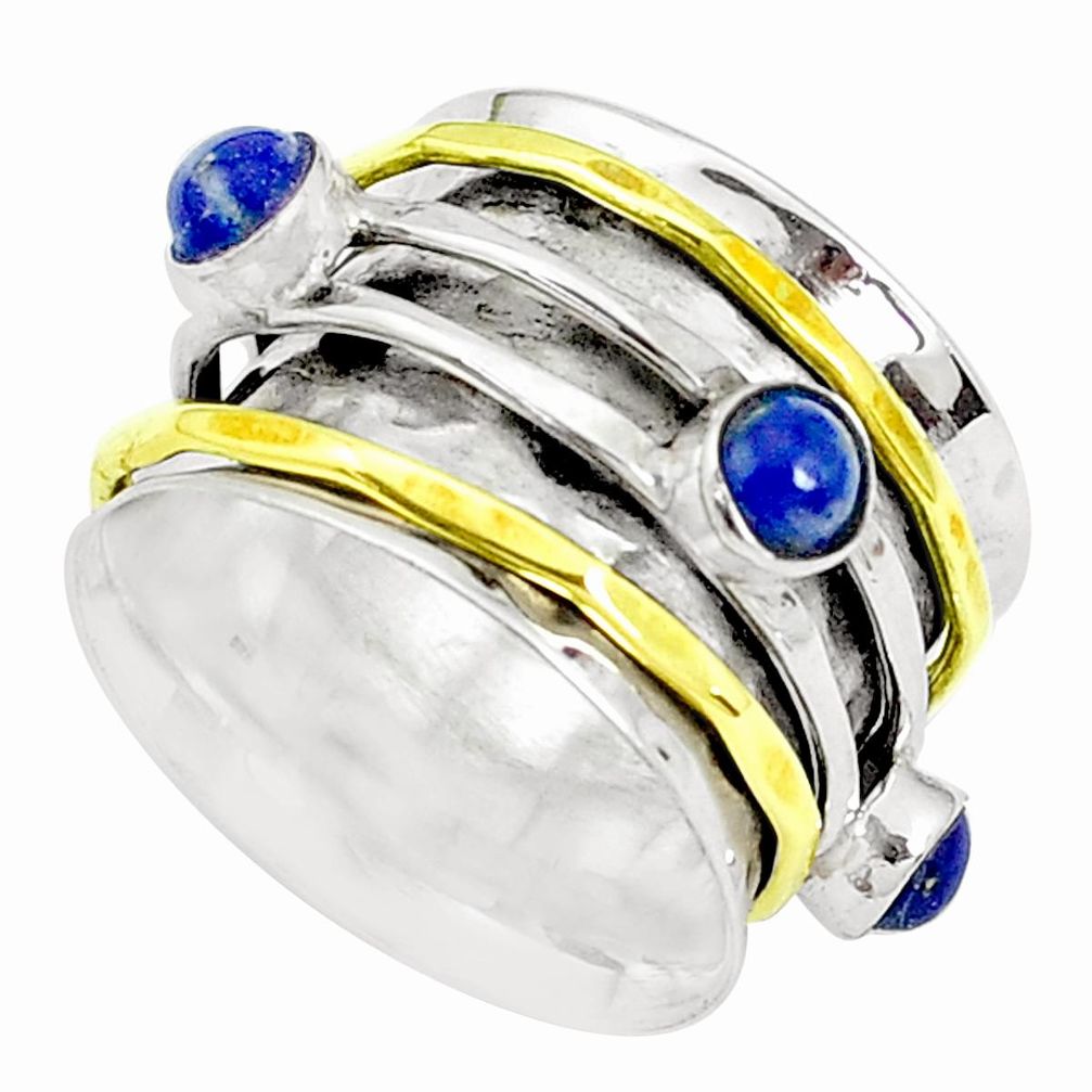 Victorian natural lapis lazuli 925 silver two tone spinner ring size 7 p27151