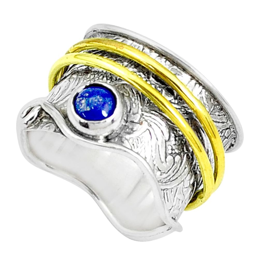 Victorian natural lapis lazuli 925 silver two tone spinner ring size 6.5 p27161