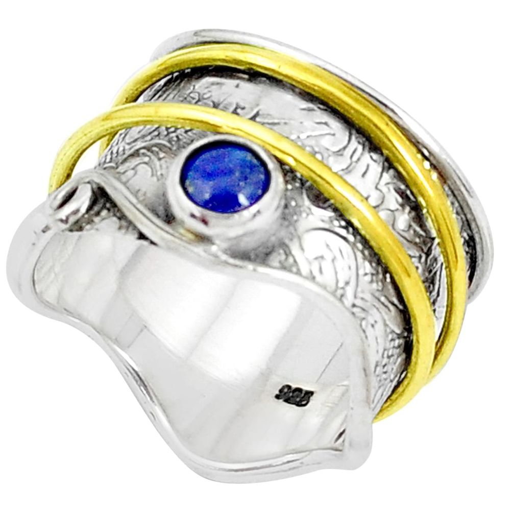 Victorian natural blue lapis lazuli silver two tone spinner ring size 7.5 p27167