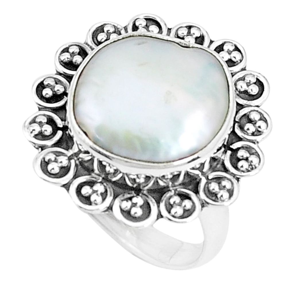 8.77cts natural white pearl 925 sterling silver solitaire ring size 8 p27428