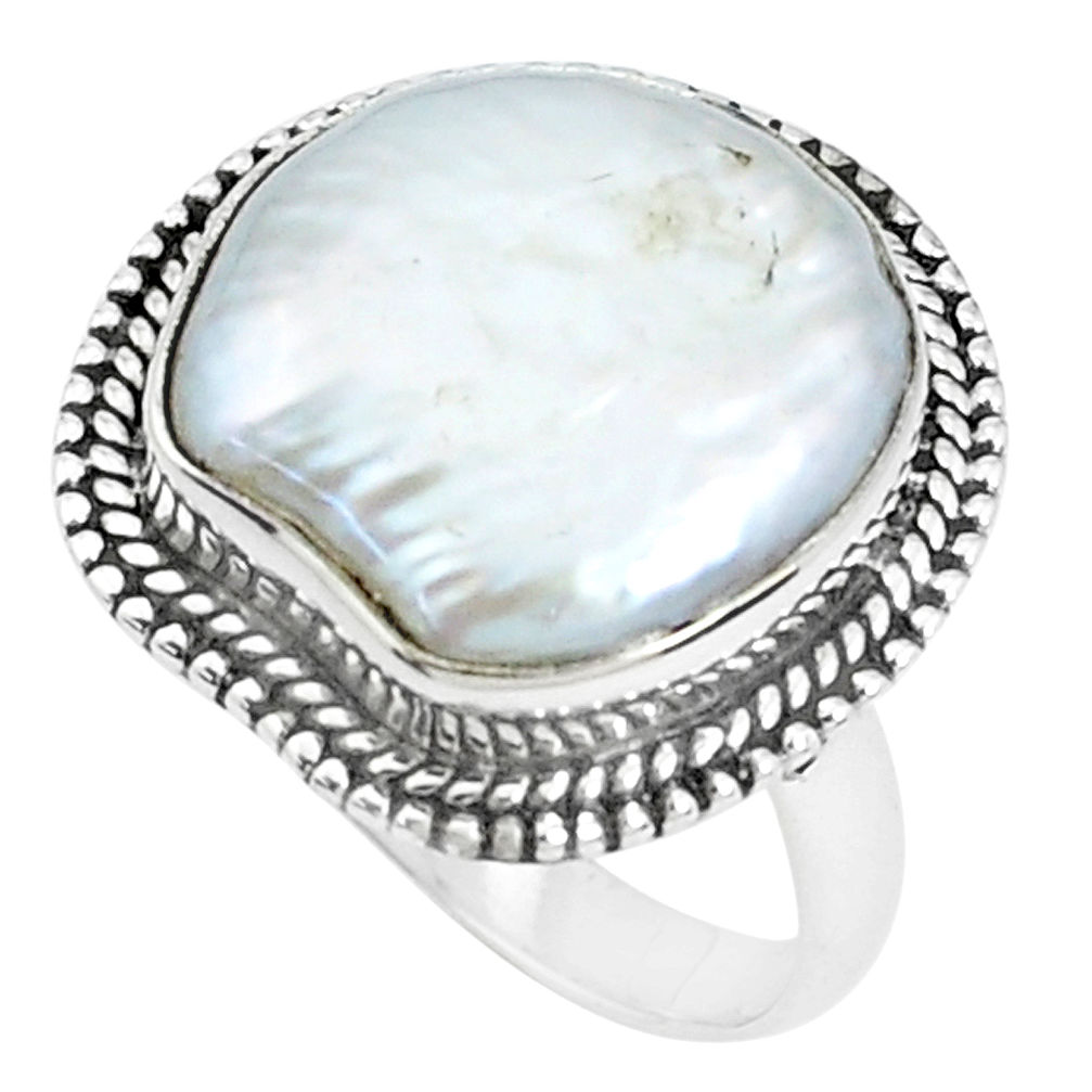 11.02cts natural white pearl 925 silver solitaire ring jewelry size 8 p27433