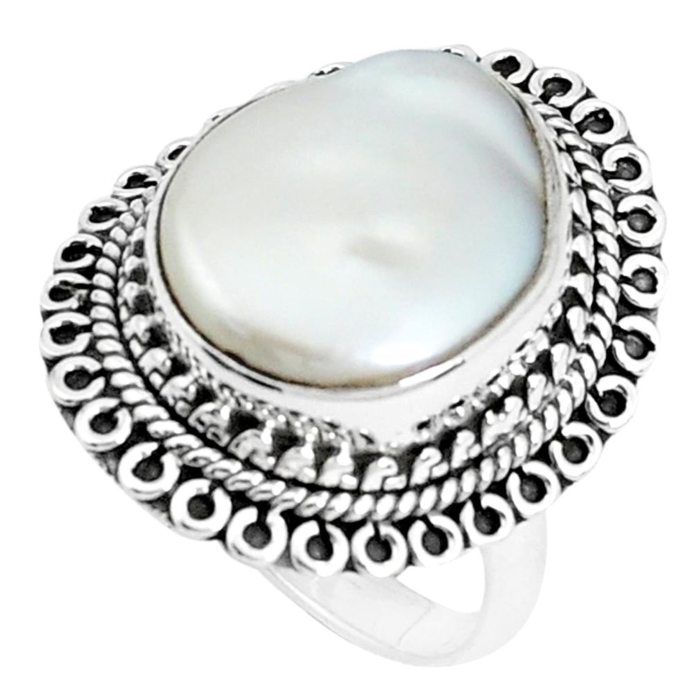 10.53cts natural white pearl 925 silver solitaire ring jewelry size 8 p27438