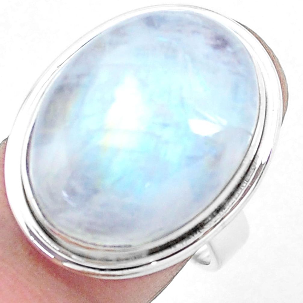 18.94cts natural rainbow moonstone 925 silver solitaire ring size 7 p27466