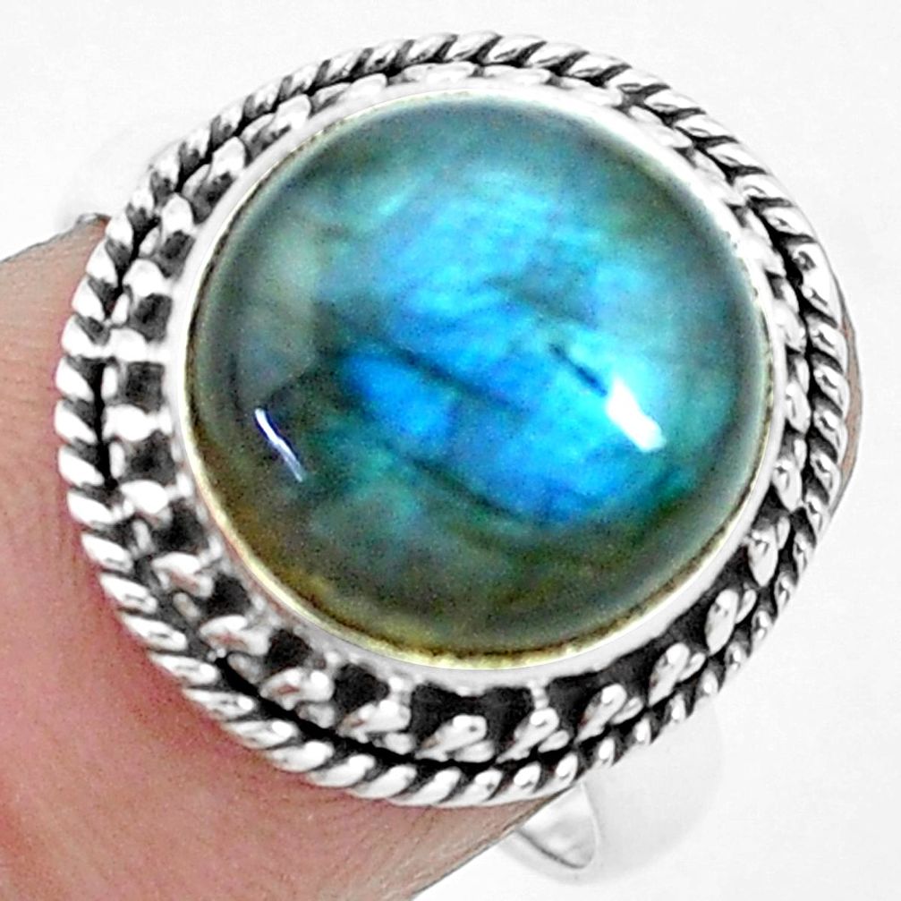 6.83cts natural blue labradorite 925 silver solitaire ring size 7.5 p27484
