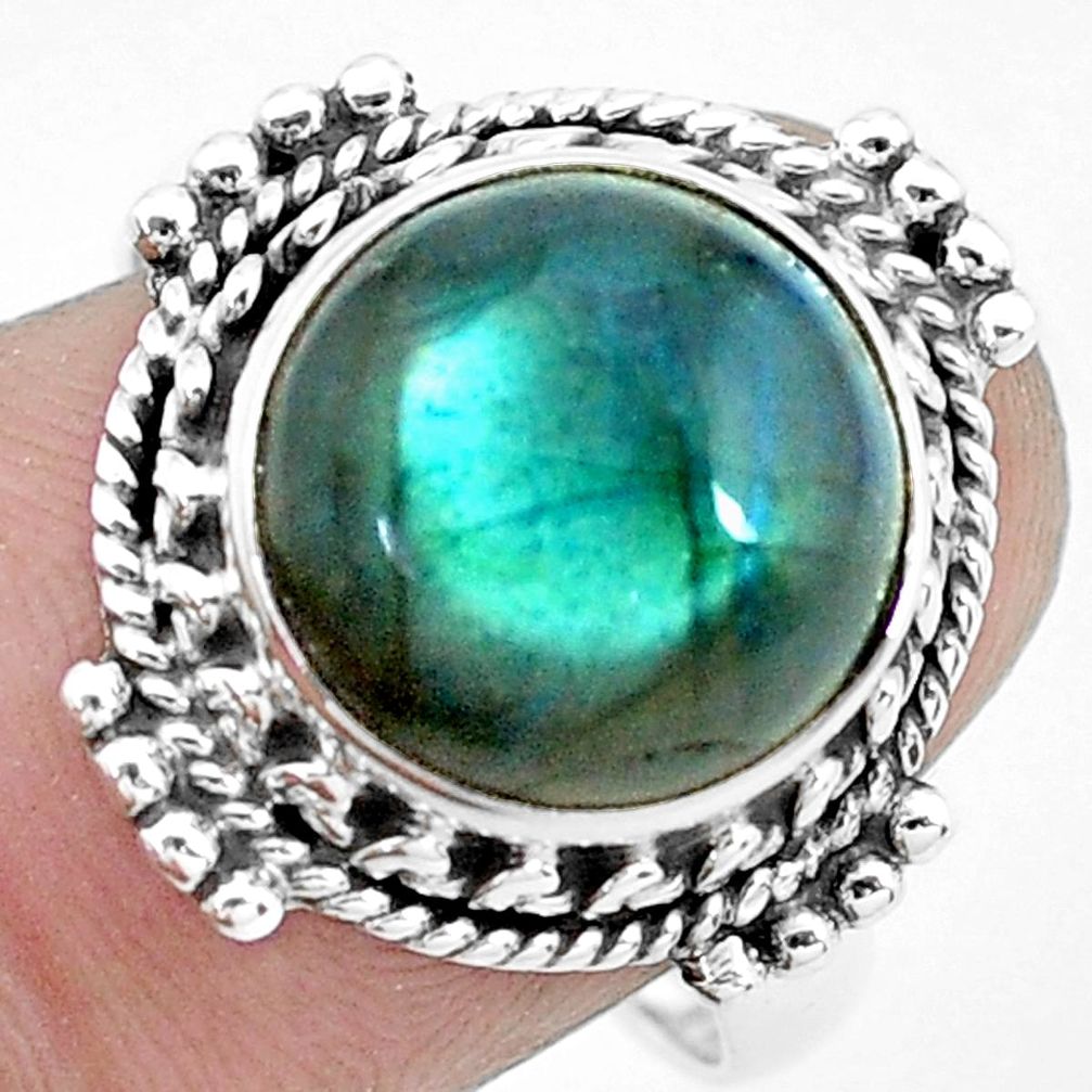 5.87cts natural blue labradorite 925 silver solitaire ring size 8.5 p27489