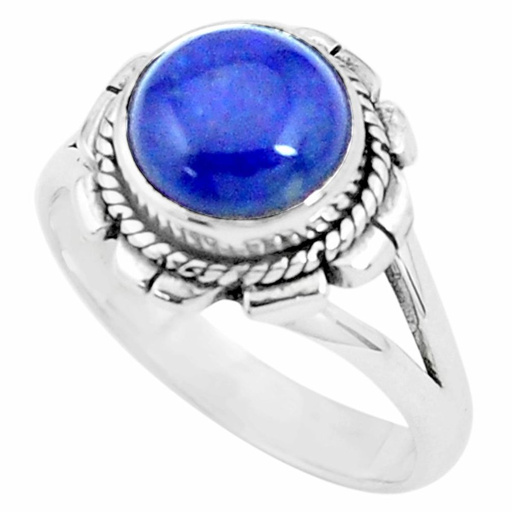 4.52cts natural blue lapis lazuli 925 silver solitaire ring size 8.5 p27543