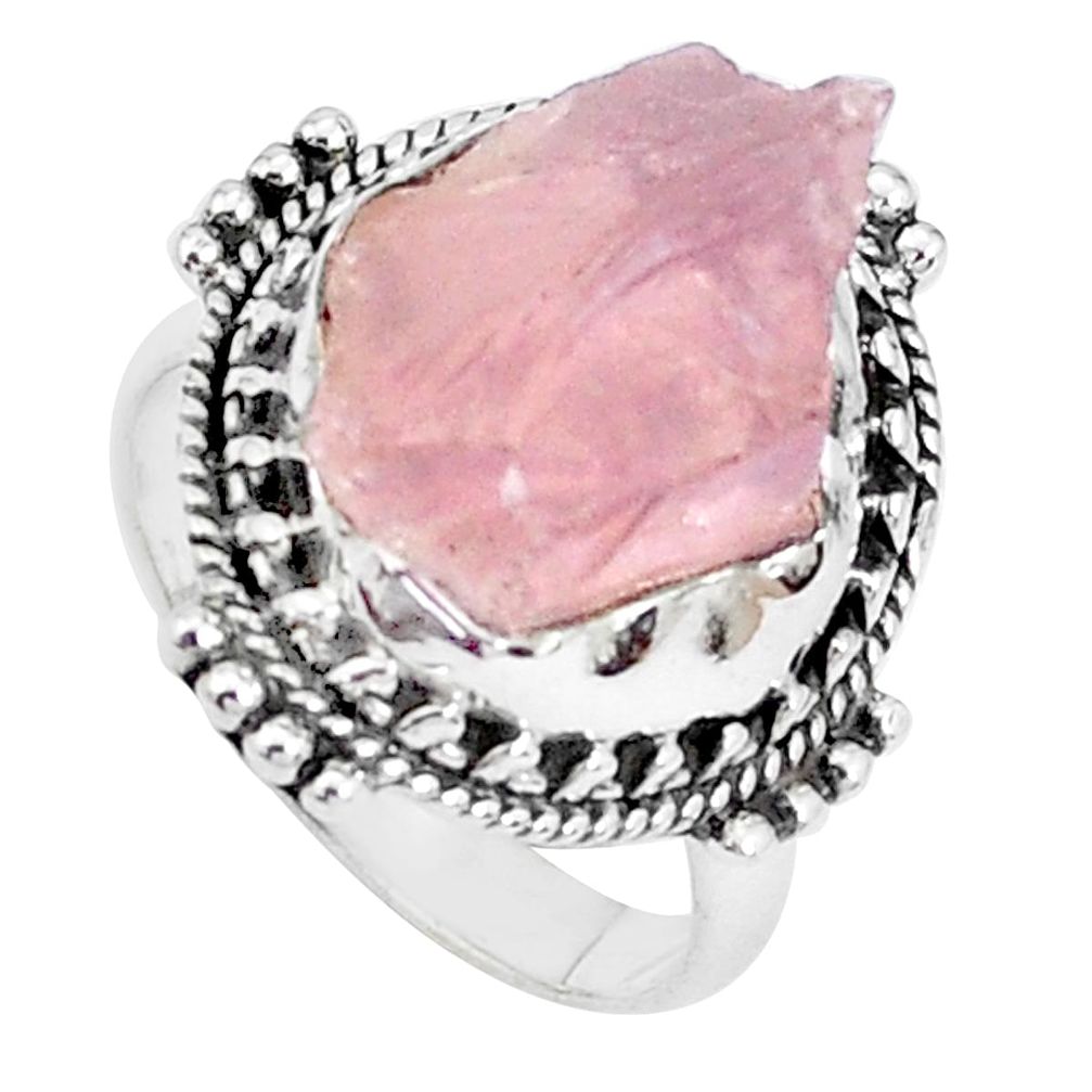 11.89cts natural pink rose quartz rough 925 silver solitaire ring size 7 p27586