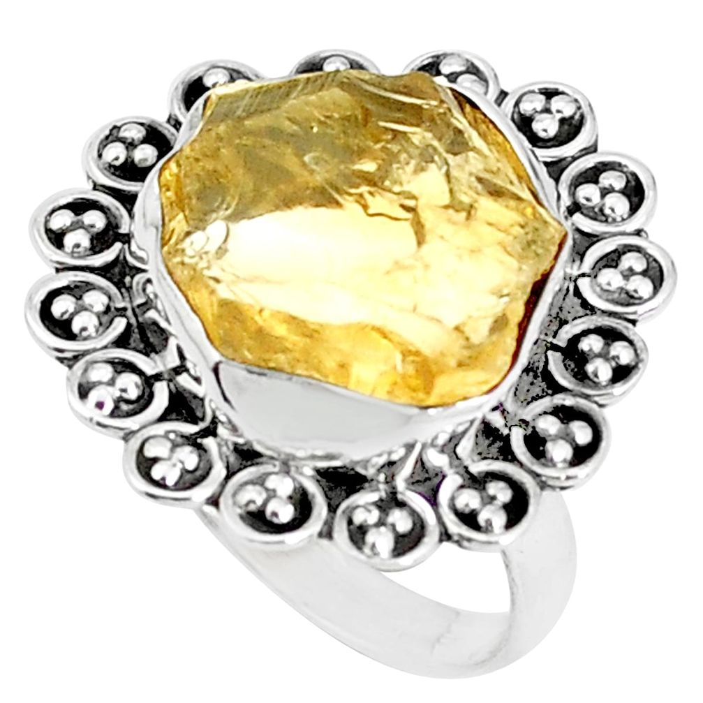 12.34cts yellow citrine rough 925 silver solitaire ring jewelry size 7 p27587