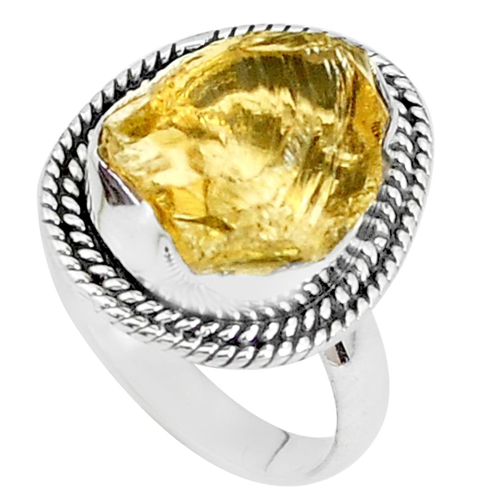 9.86cts yellow citrine rough 925 silver solitaire ring jewelry size 8 p27595