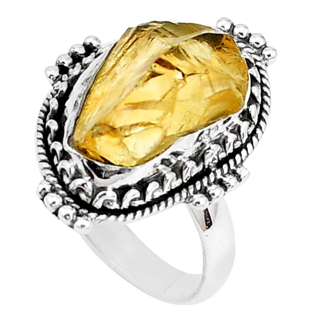 10.85cts yellow citrine rough 925 silver solitaire ring jewelry size 7 p27596