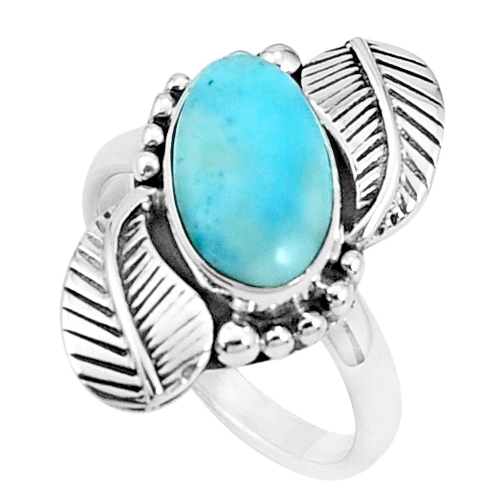 4.55cts natural blue larimar 925 silver solitaire ring jewelry size 7.5 p27705