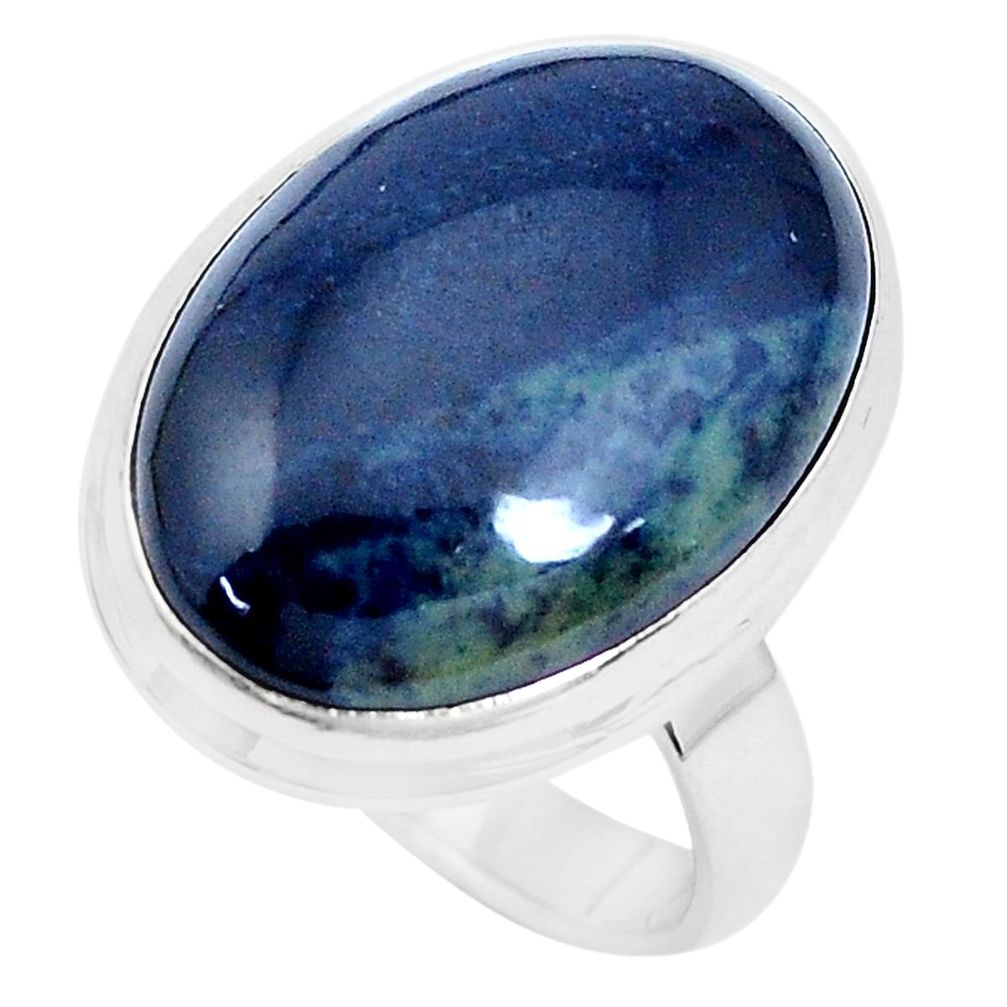 15.39cts natural black vivianite 925 silver solitaire ring jewelry size 8 p27762
