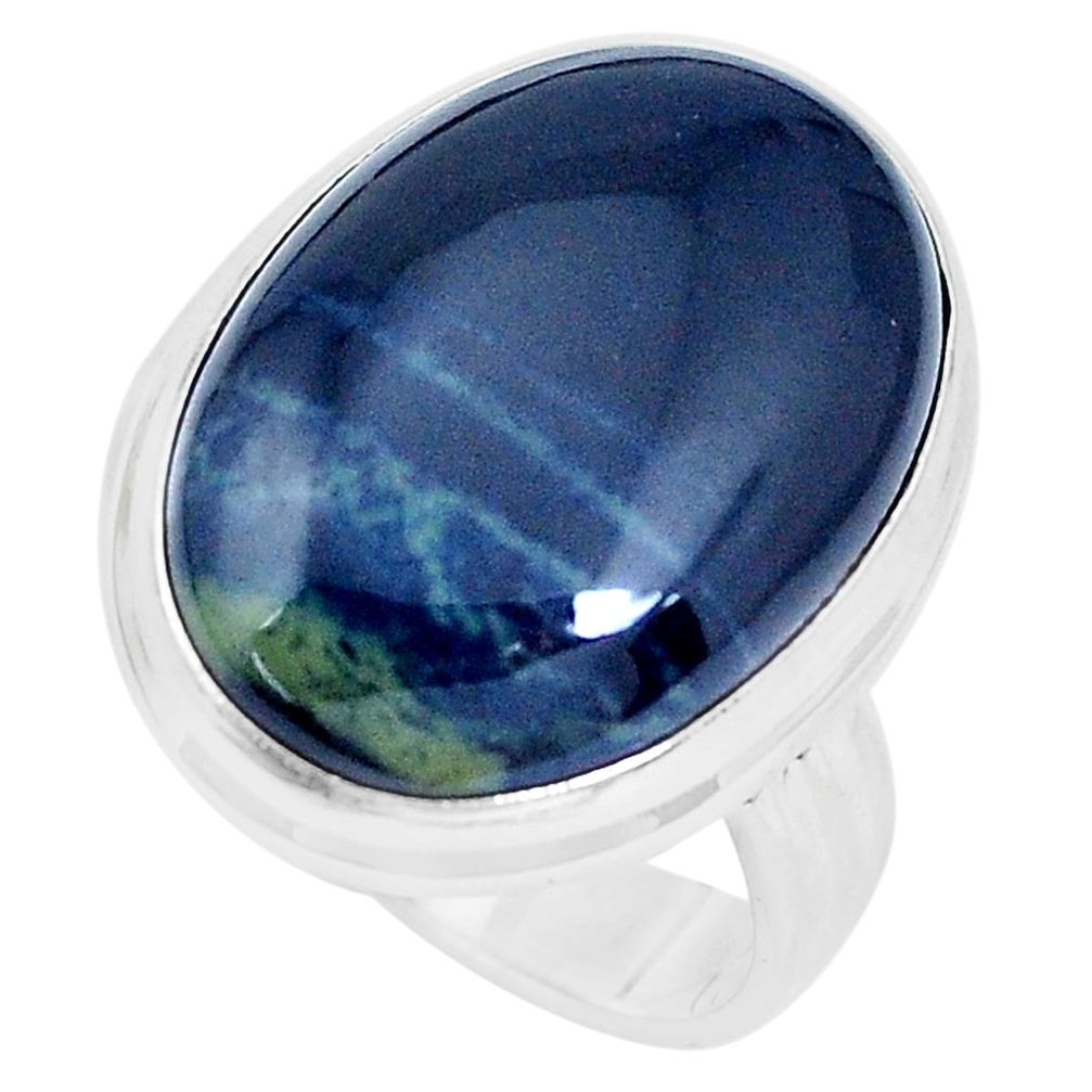 17.18cts natural black vivianite 925 silver solitaire ring jewelry size 9 p27767