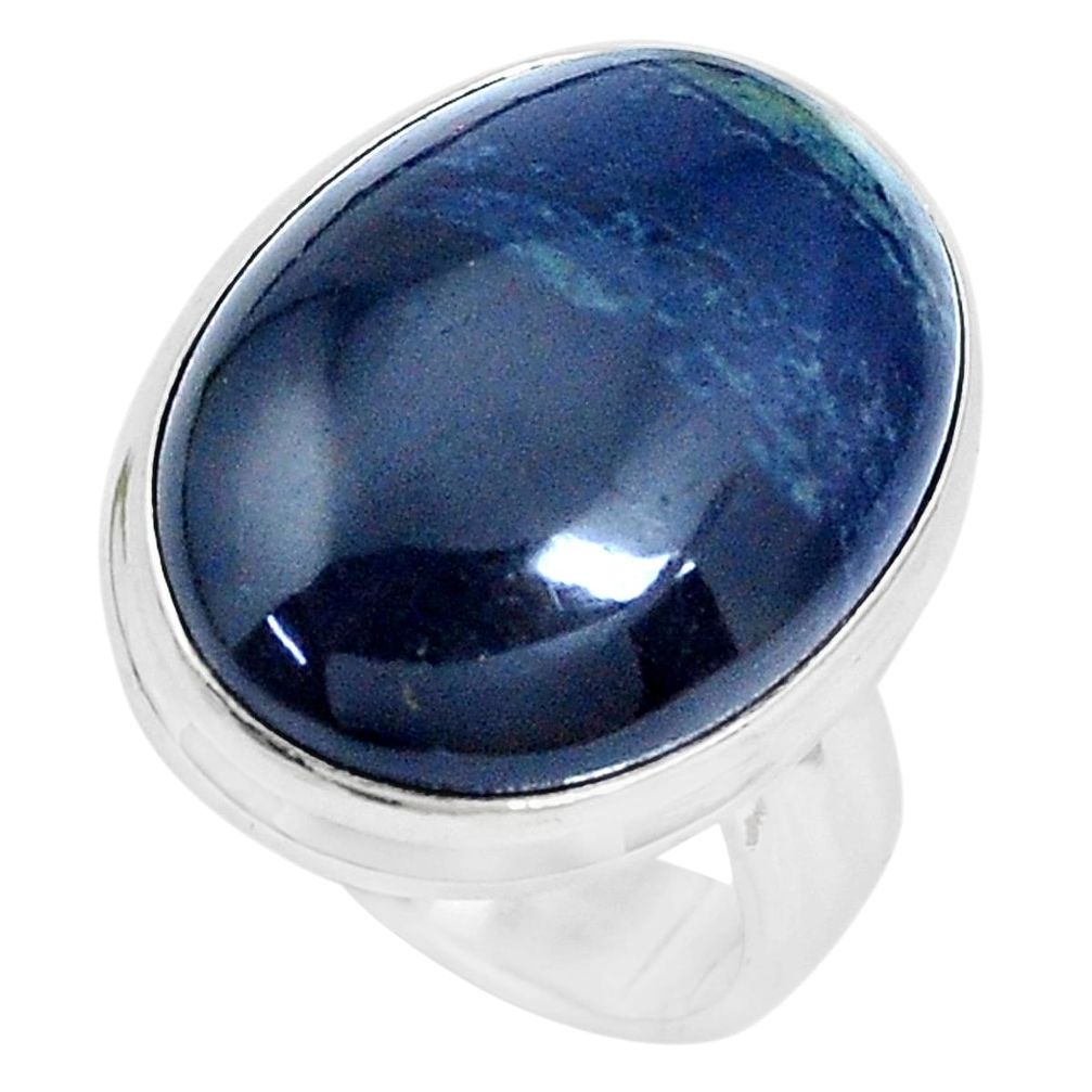 15.39cts natural black vivianite 925 silver solitaire ring size 6.5 p27769