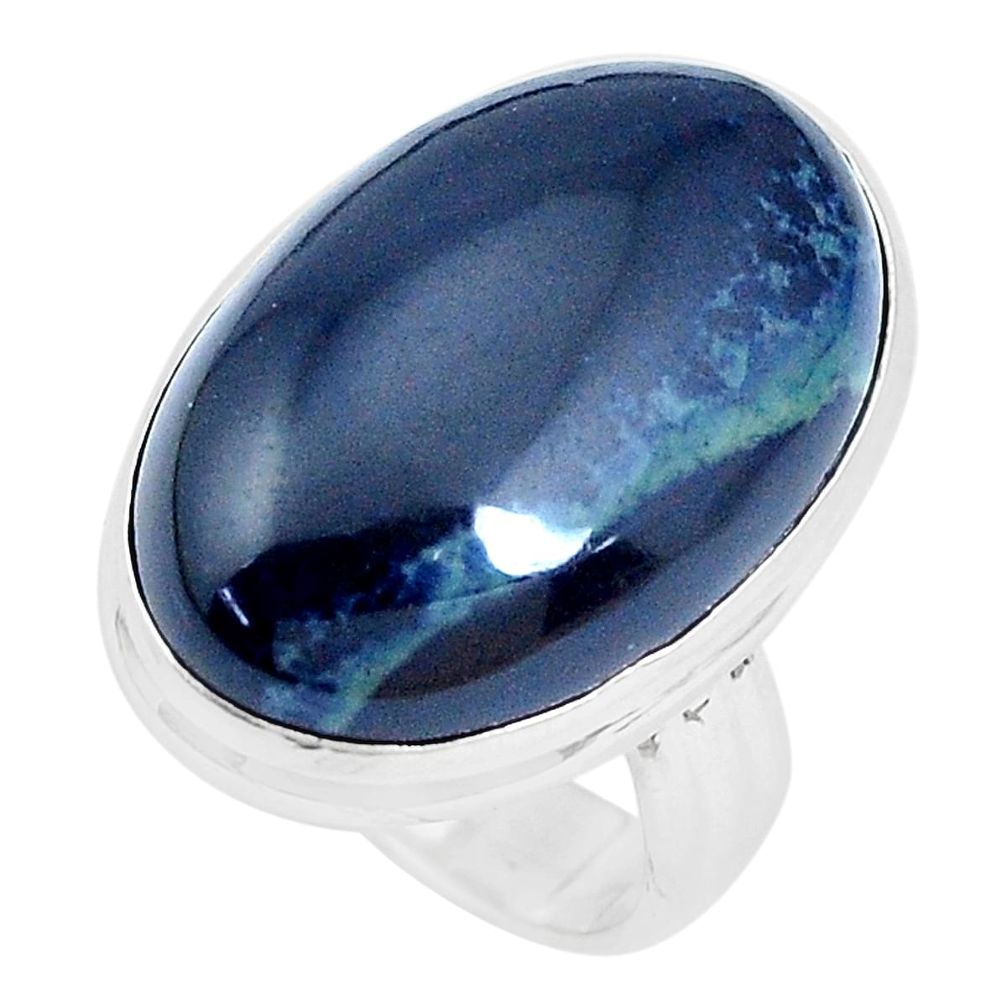 16.17cts natural black vivianite 925 silver solitaire ring jewelry size 6 p27770