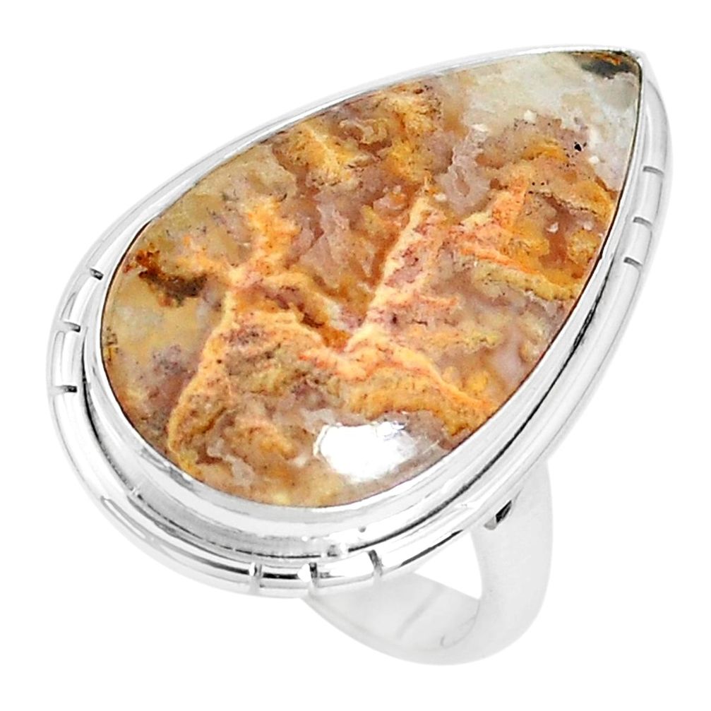 15.65cts natural yellow plume agate 925 silver solitaire ring size 7 p27786