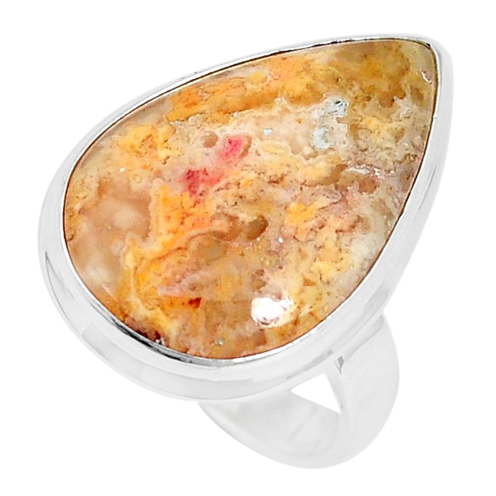 13.70cts natural yellow plume agate 925 silver solitaire ring size 6 p27787