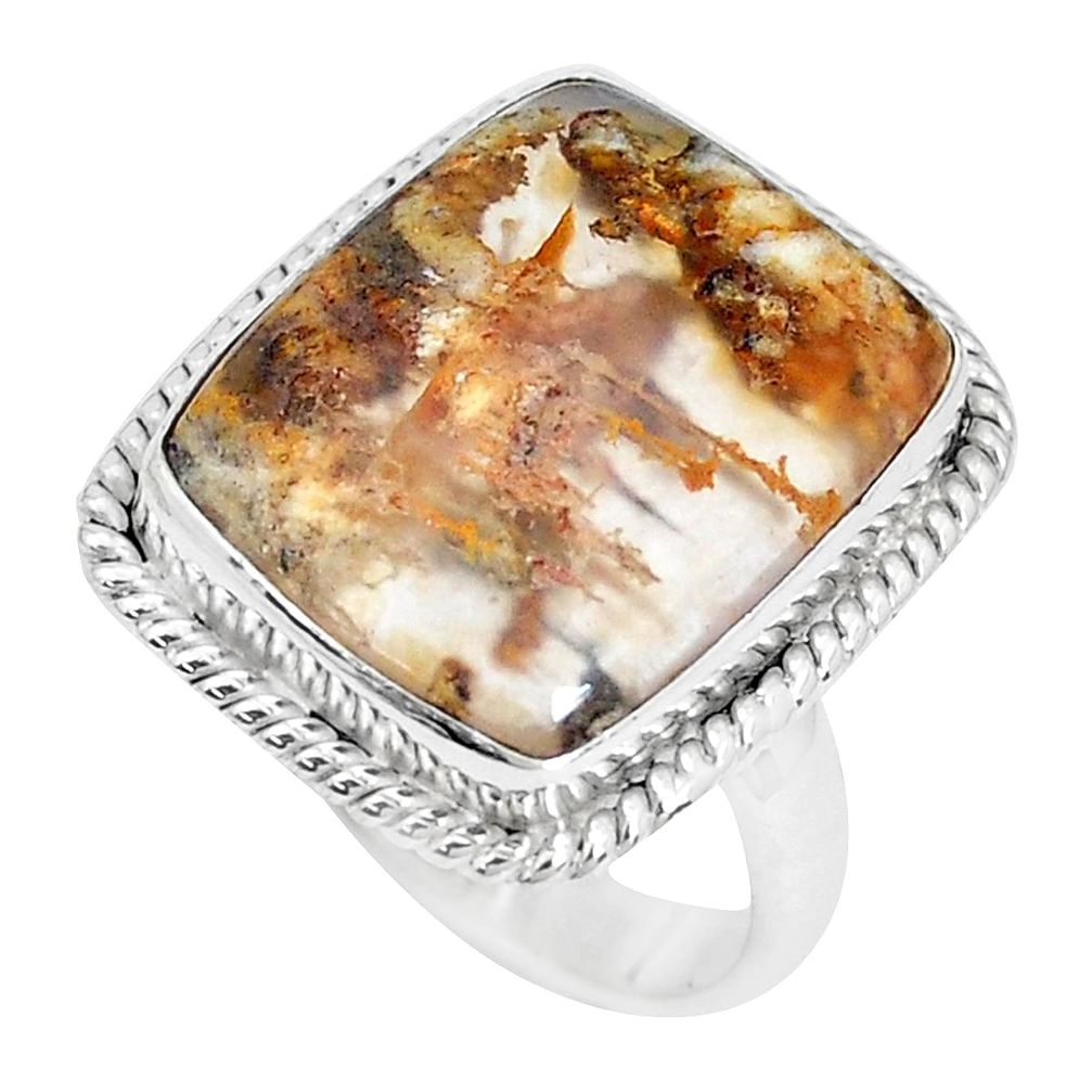 13.66cts natural yellow plume agate 925 silver solitaire ring size 7 p27792