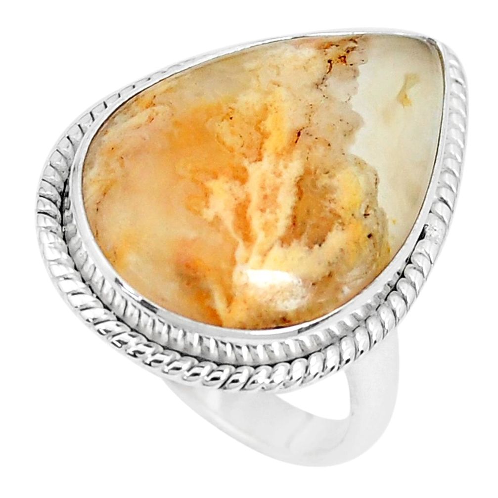 15.55cts natural yellow plume agate 925 silver solitaire ring size 8 p27795