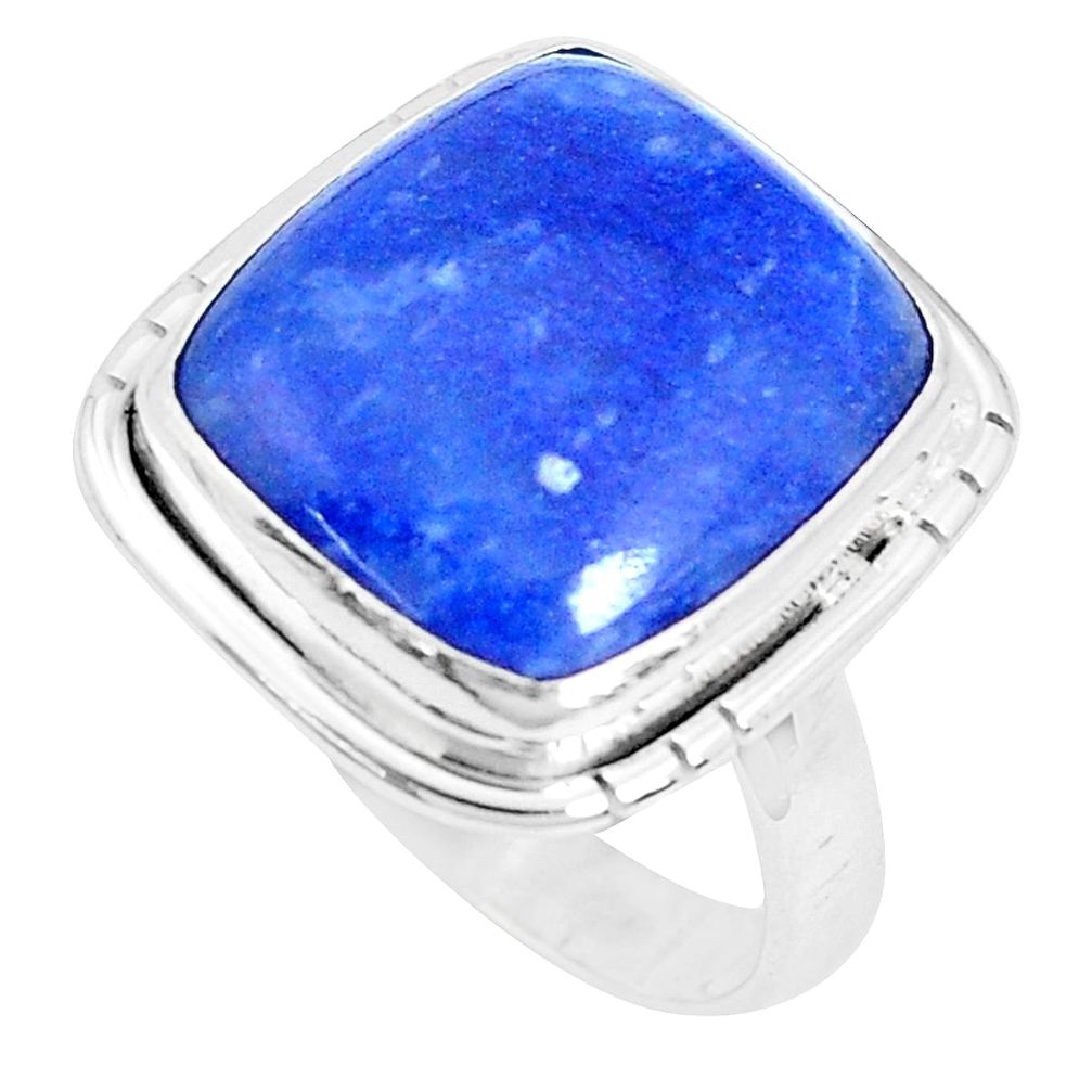 12.83cts natural blue quartz palm stone 925 silver solitaire ring size 9 p27821