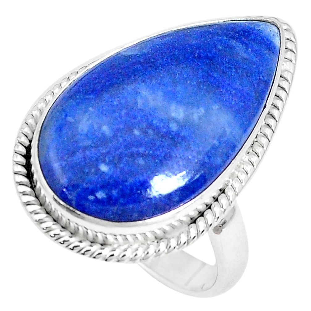 16.15cts natural blue quartz palm stone 925 silver solitaire ring size 8 p27822