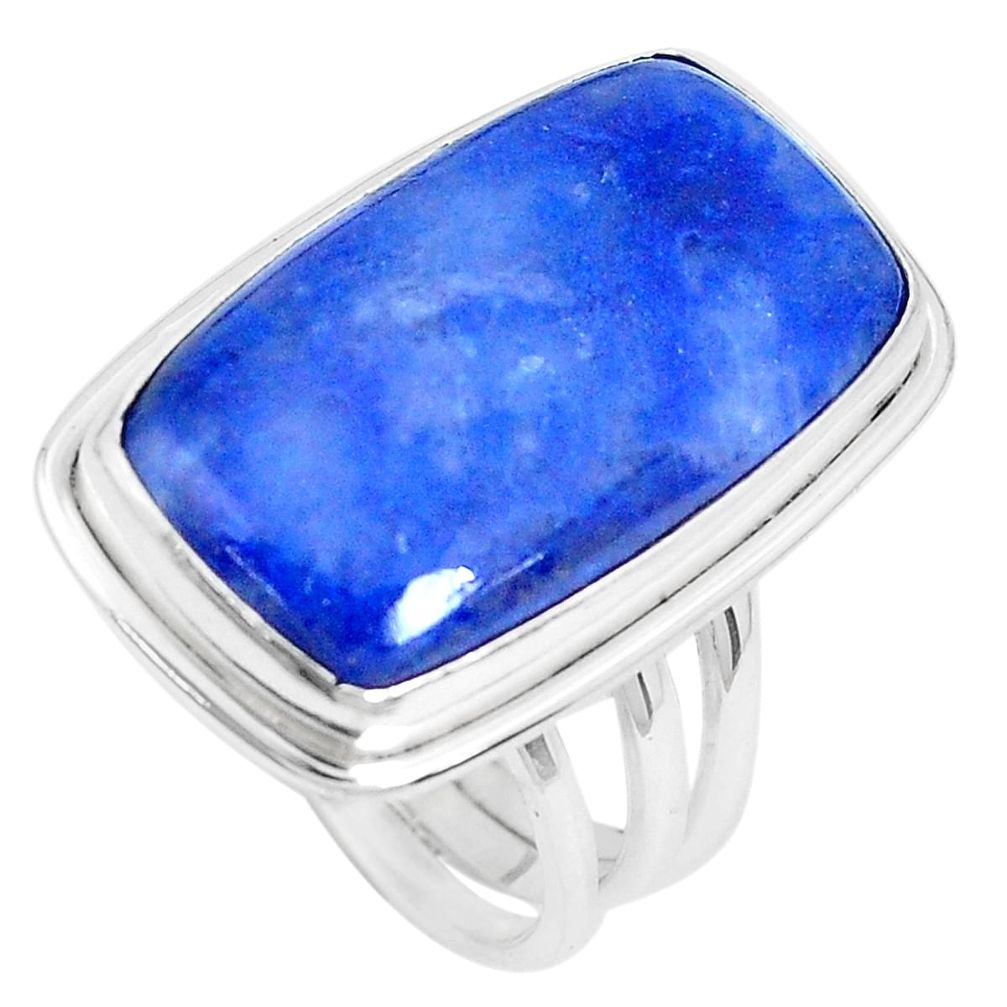 19.99cts natural blue quartz palm stone 925 silver solitaire ring size 9 p27825