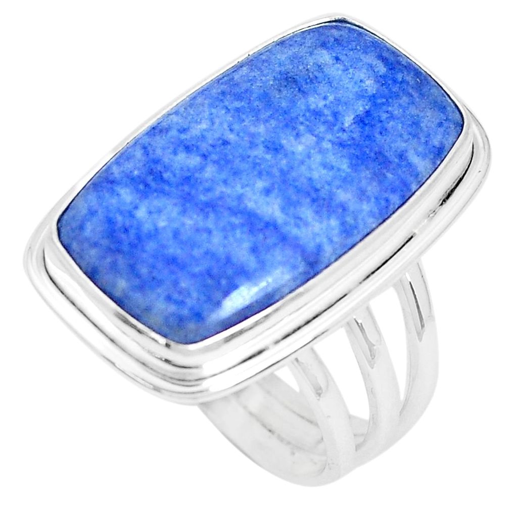 18.99cts natural blue quartz palm stone 925 silver solitaire ring size 10 p27827