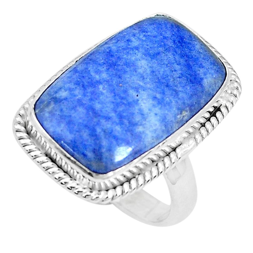 925 silver 15.85cts natural blue quartz palm stone solitaire ring size 7 p27828