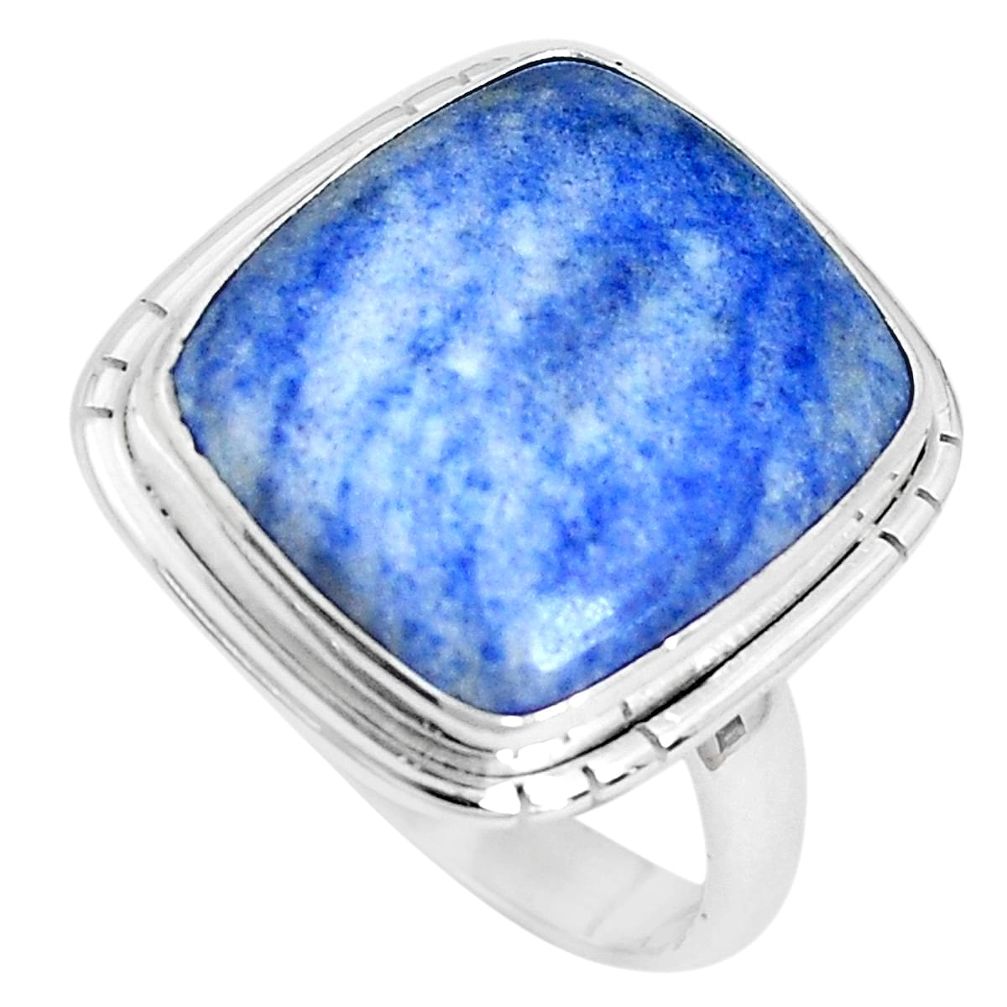 16.73cts natural blue quartz palm stone 925 silver solitaire ring size 10 p27830