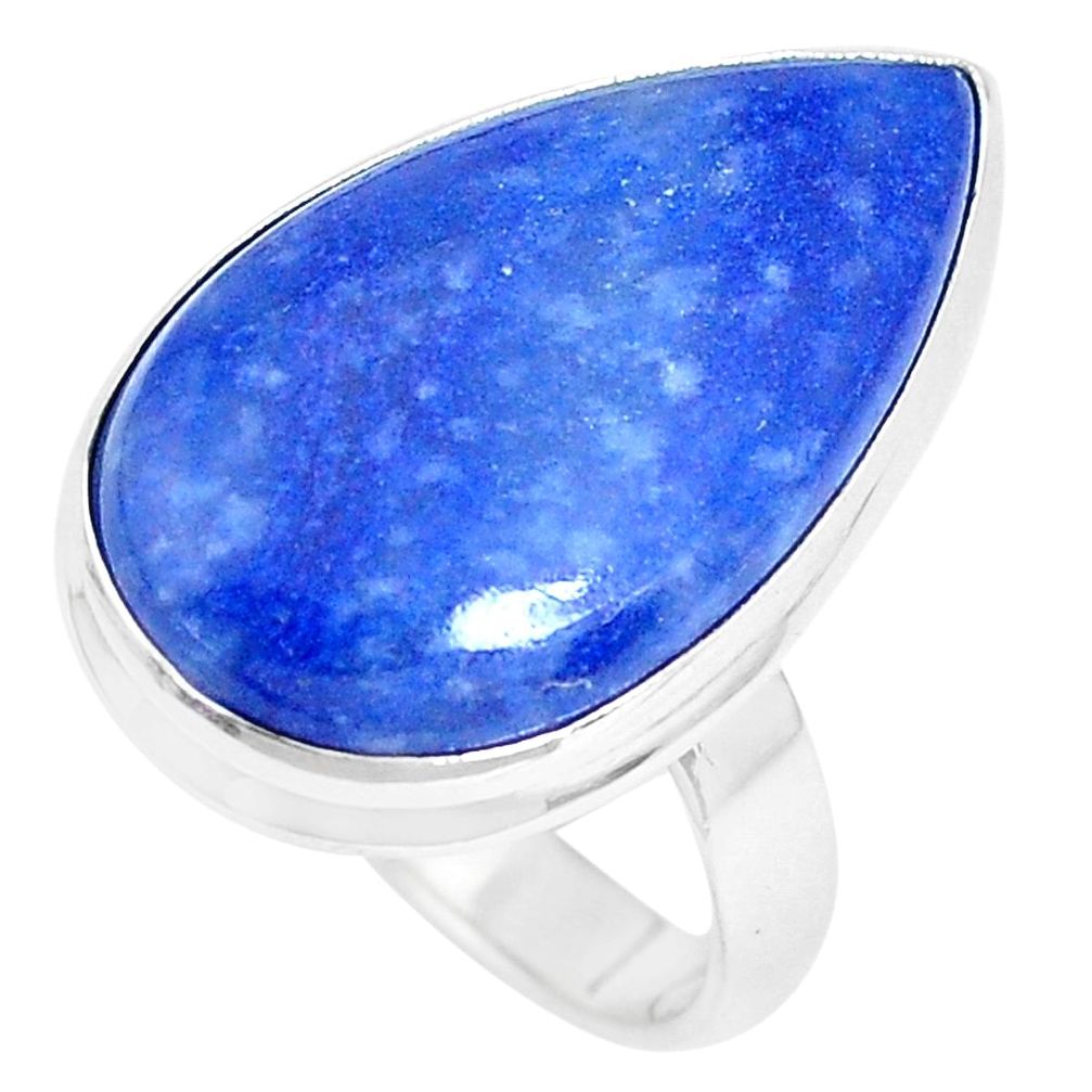 15.36cts natural blue quartz palm stone 925 silver solitaire ring size 9 p27831