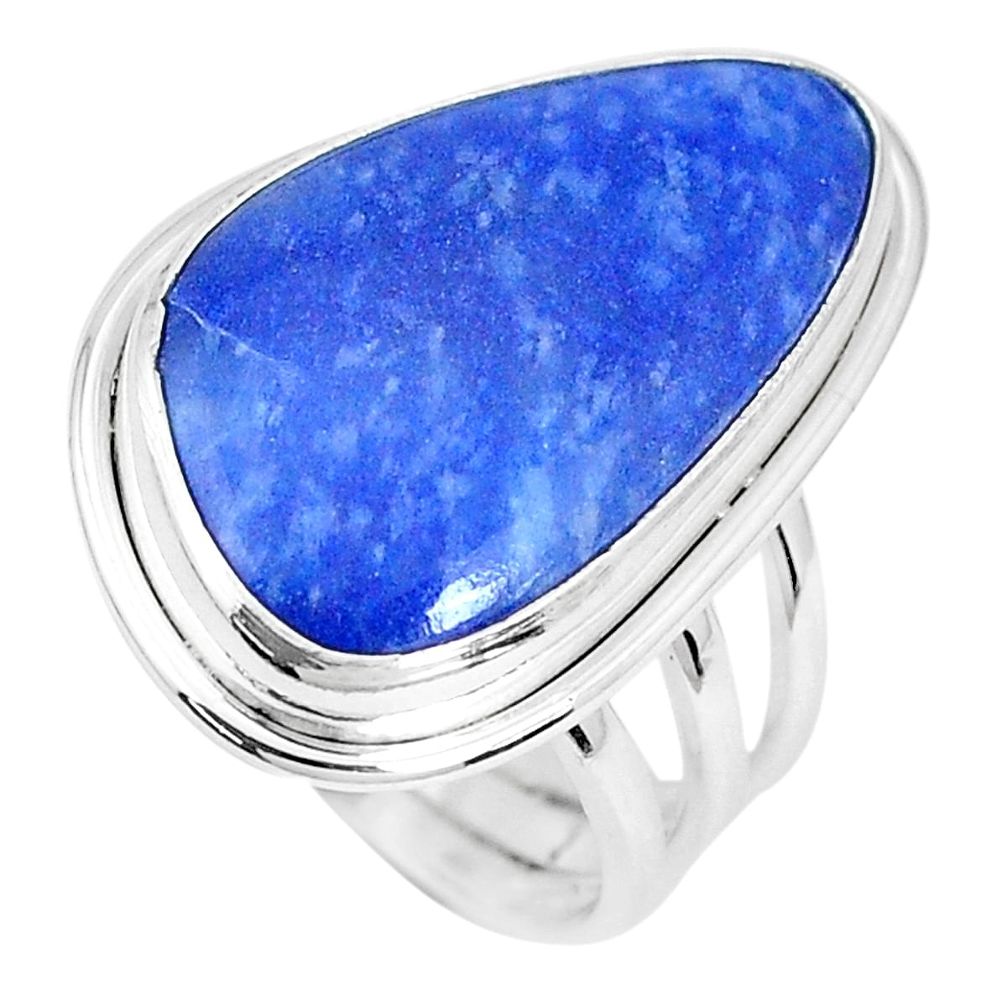 15.97cts natural blue quartz palm stone 925 silver solitaire ring size 7 p27833